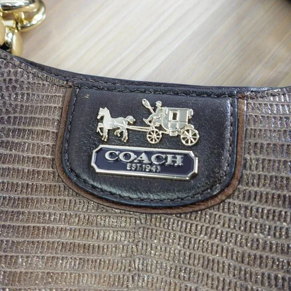 VINTAGE Coach Bag Brown Leather Shoulder Lizard Chain RARE 70TH ANNIVERSARY - Picture 3 of 16